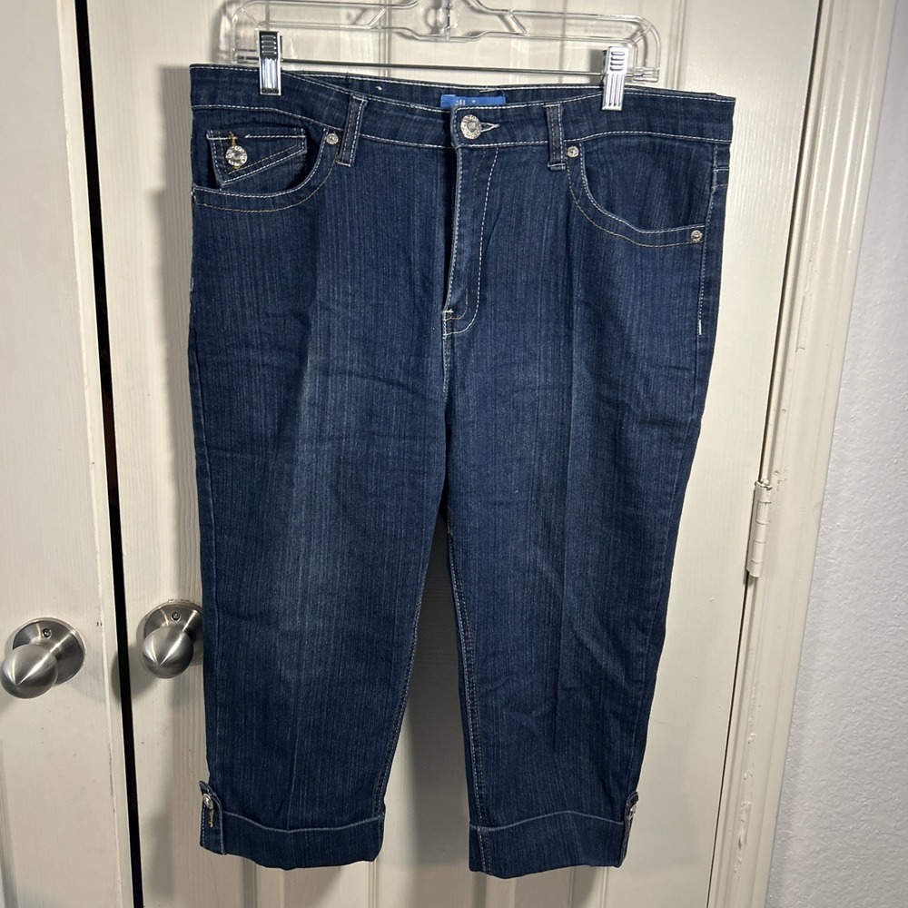 Dkin Cuffed Blue Capri Jeans Women's 14W Soft Comfort Stretch Bling‎
